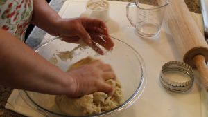 Kneading the pierogi dough